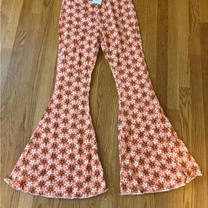 Peach Love California Floral Flare Pants - Orange and White